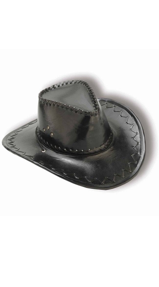 Black Faux Leather Cowboy Hat, Black Cowboy Hat, Costume Cowboy Hat