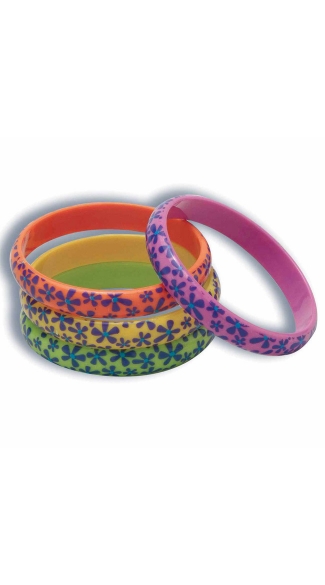 Hippie Bangle Bracelets, Four Piece Hippie Bracelets, Hippie Costume Accessories, Multicolored Bangle Bracelets