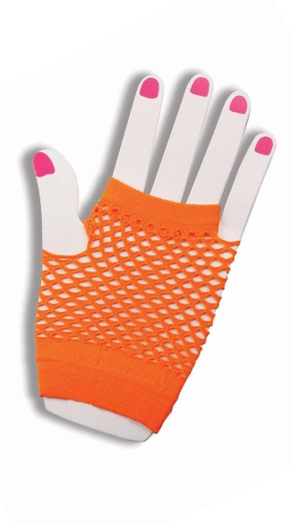 Hot Orange Fishnet Fingerless Gloves