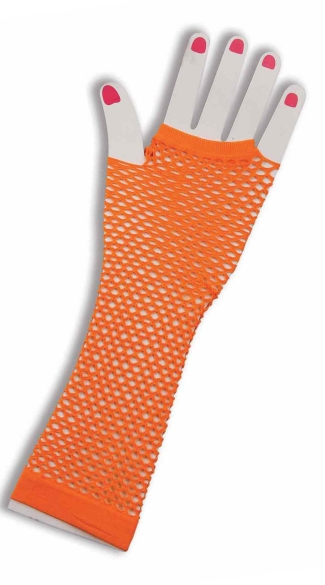 Neon Orange Fingerless Fishnet Gloves, Neon Orange Gloves, Orange Costume Gloves