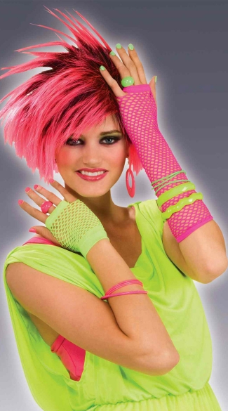 Mismatched Neon Fishnet Fingerless Gloves, Neon Green Fishnet Gloves, Hot Pink Fishnet Gloves, 80s Costume Accessories