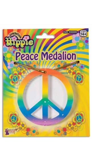 Rainbow Peace Medallion Necklace, Rainbow Peace Necklace, Hippie Costume Accessory