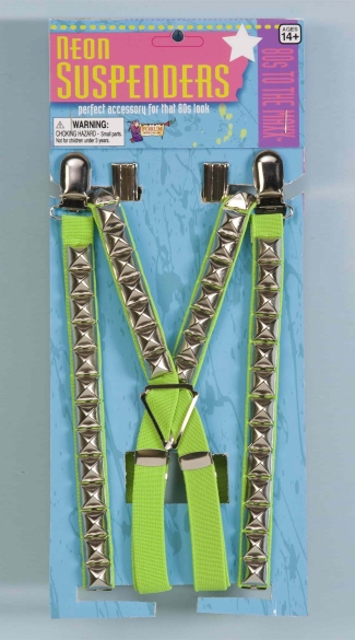 Neon Green Studded Suspenders, Neon Accessories, Neon Suspenders, Neon Green Accessories, Studded Accessories