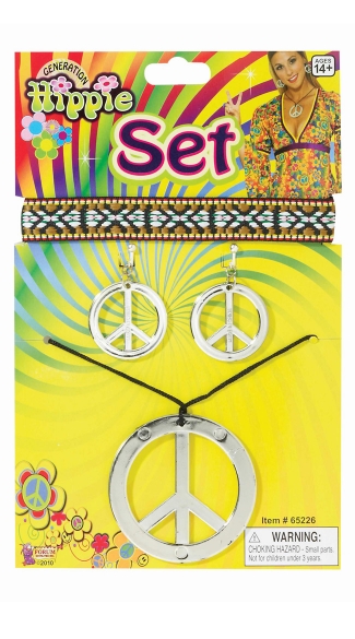 Hippie Earrings and Necklace, Peace Sign Earrings, Peace Necklace
