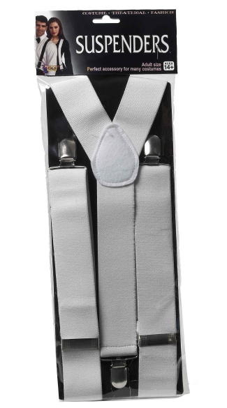 White Suspenders, White Costume Suspenders, Stretch Suspenders