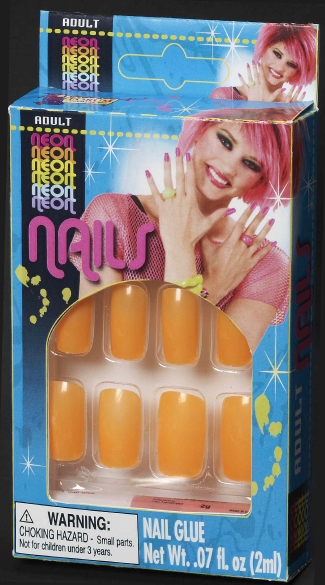 Neon Orange Finger Nails, Neon Finger Nails, Finger Nail Glue, 80s Costume Accessories