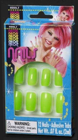 Neon Green Finger Nails, Neon Finger Nails, Finger Nail Glue, 80s Costume Accessories