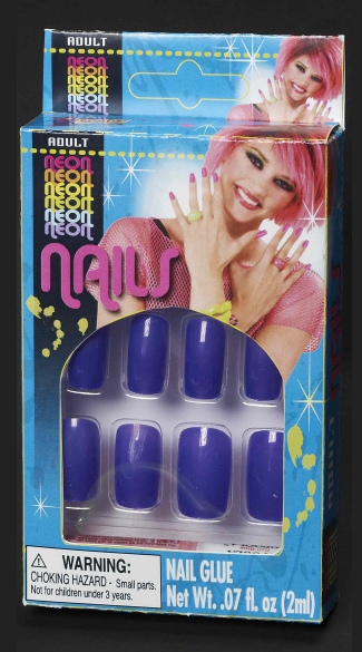 Neon Purple Finger Nails, Neon Finger Nails, Finger Nail Glue, 80s Costume Accessories