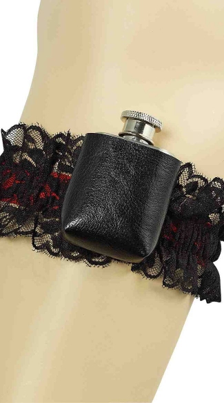 Roaring 20s Garter with Flask, 1920s Lace Garter, Flapper Garter