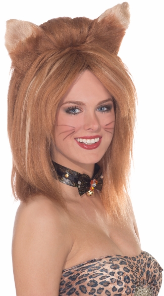 Ginger Fierce Feline Fantasy, Cat Ear Wig, Ginger Wig