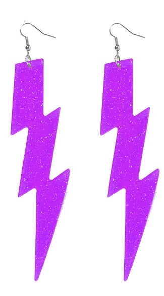Neon Purple Lightning Bolt Earrings, Neon Lightning Bolt Earrings, Neon Earrings, 80s Earrings