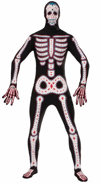 Second Skin Day Of The Dead Costume, Day of the Dead Costume, Full Body Suit Day of the Dead Halloween Costume