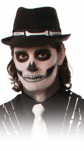 Bony Fedora Hat, Adult Skeleton Costume, Day of the Dead Costumes