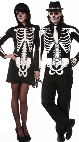 Skeleton Print Couples Costume, Men\'s All Bones Jacket, Hooded Skeleton Costume, Dresses For Parties