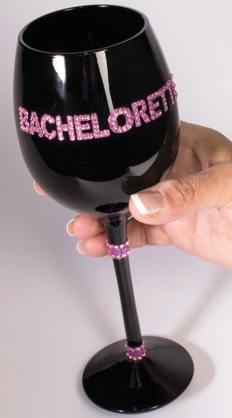 Black Bachelorette Wine Glass, Black Wine Glass, Black and Pink Wine Glass