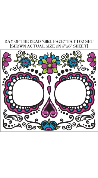 Women\'s Day Of Dead Face Tattoos, Temporary Face Tattoos, Temporary Halloween Tattoos