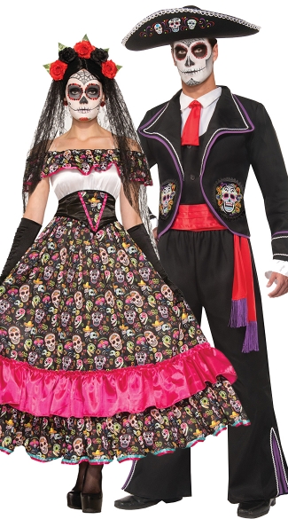 Dia De Los Muertos Couples Costume, Spanish Lady Day Of Dead Costume, Women\'s Day of the Dead Halloween Dress, Senorita Dress, Men\'s Day Of The Dead Costume, Mens Dia De Los Muertos Costume
