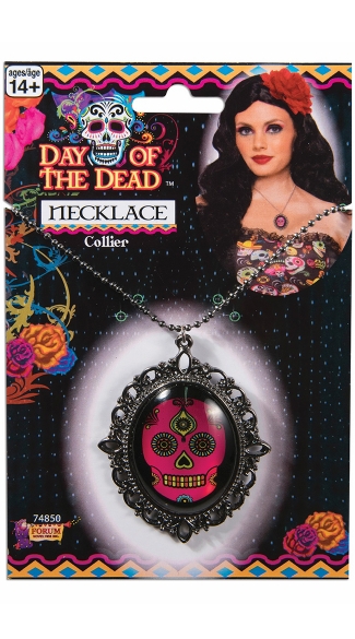 Sugar Skull Brooch Necklace, Day of the Dead Necklace, Dia De Los Muertos Necklace