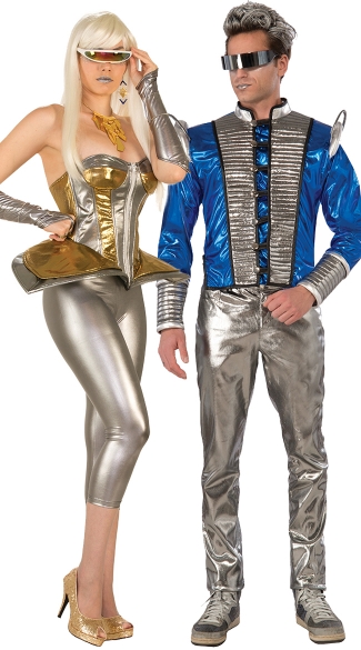 Futuristic Golden Couples Costume, Molten Metal Silver and Gold Corset, Sexy Alien Costume, Silver and Gold Corset, Men\'s Futuristic Jacket, Men\'s Jacket, Men\'s Space Costume