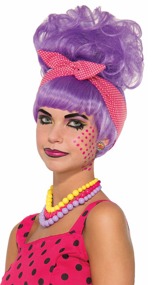 Pop Art Penny Lavender Wig, Lavender Updo Wig, Curly Purple Wig