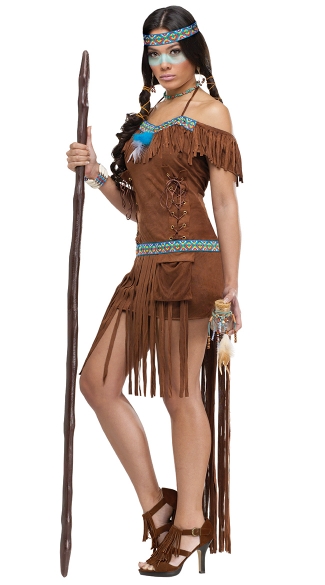 Medicine Woman Adult Costume, Fringe Indian Costume, Sexy Indian Halloween Costume