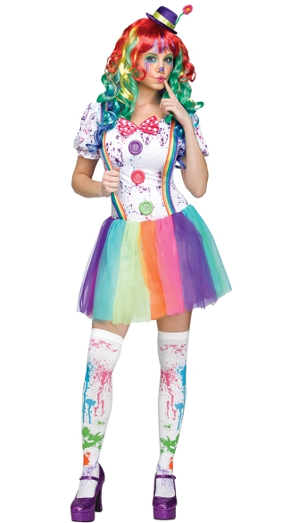 Rainbow Clown Costume, Crazy Color Clown Adult Costume, Adult Clown Halloween Costume