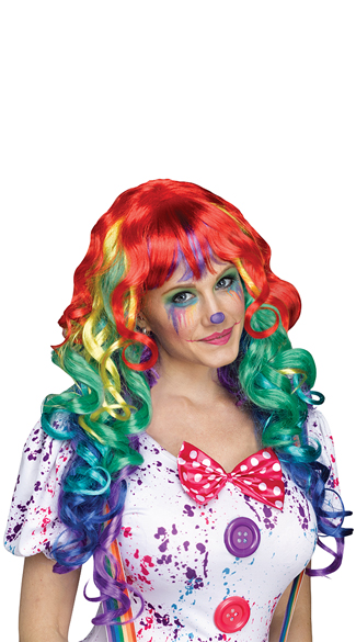 Curly Rainbow Wig with Bangs, Rainbow Wig, Long Rainbow Wig