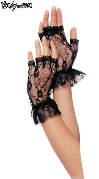 Lace Fingerless Wrist Ruffle Gloves.