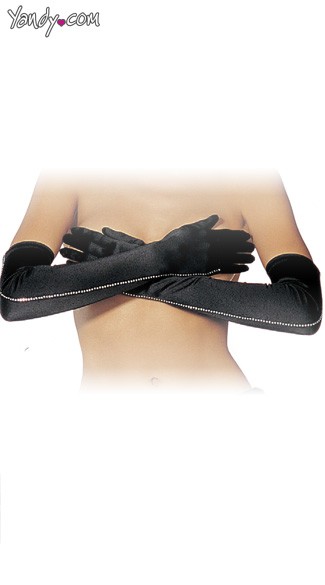 Long Black Satin Gloves, Gloves Long Satin, Studded Gloves