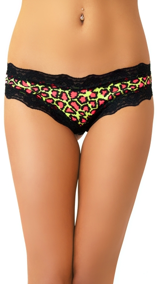 Neon Green and Pink Cheetah Print Panty with Floral Musk Scent, Cotton Underwear for Women, Cheeky Underwear