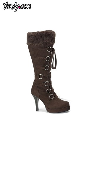 3 3/4\" Brown Microfiber Faux Fur Knee Boot