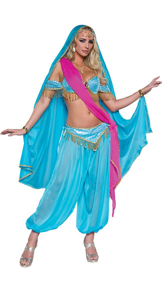 Deluxe Exotic Jewel of the East Costume, Sexy Blue Princess Costume, Sexy Genie Costume