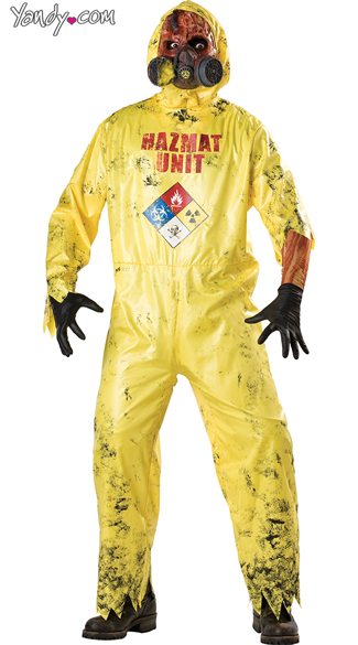 Hazmat Hazard Costume, Scary Yellow Vinyl Hazmat Costume, Exposed Hazmat Hazard Costume