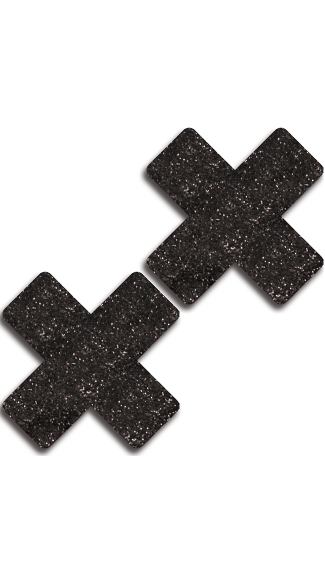 Black Glitter Cross Pasties, Black Pasties