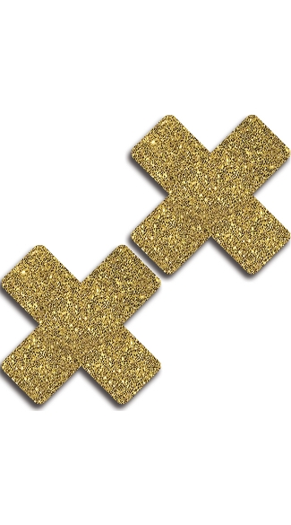 Gold Glitter Cross Pasties, Gold X Pasties