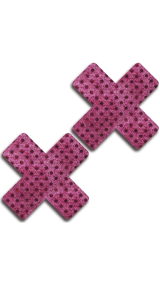 Pink and Black Dot Cross Pasties, Metallic Pink Pasties