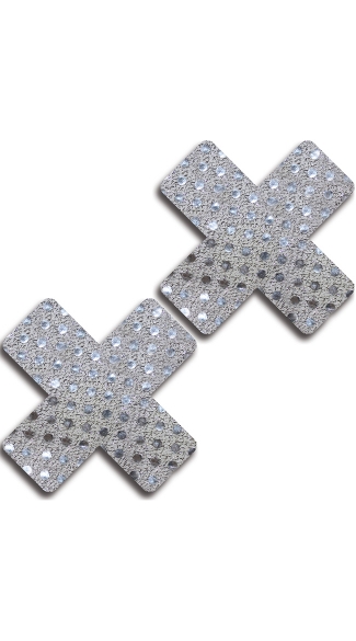 Silver Sequin Cross Pasties, Silver X Pasties