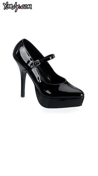 5\" Black Mary Jane Platform with Ankle Strap
