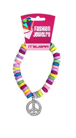 Candy Peace Bracelet, Candy Bracelet with Jewel Peace Sign, Candy Jewelry