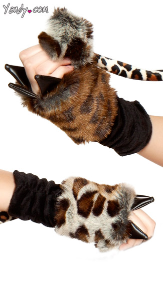 Leopard Print Faux Fur Gloves, Leopard Gloves