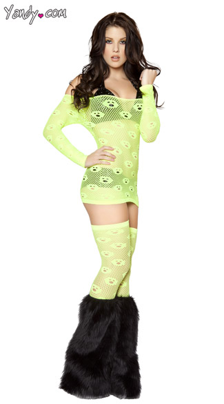 Neon Smiles Raver Set, Hot Green Dress, Black and Green Ravewear