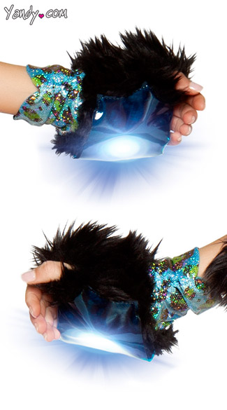 Faux Fur and Metallic Gloves, Fingerless Fur Gloves, Animal Print Gloves