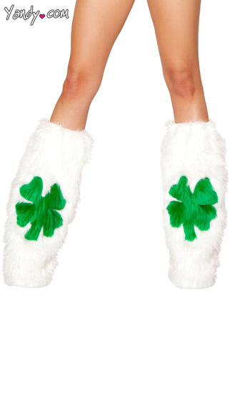Faux Fur Shamrock Legwarmers, Clover Print Legwarmers, St Patricks Day Legwarmers