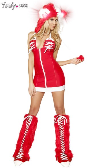 Red Sports Fan Rave Set, Red Athletic Costume Dress, Lace Up Red Rave Set