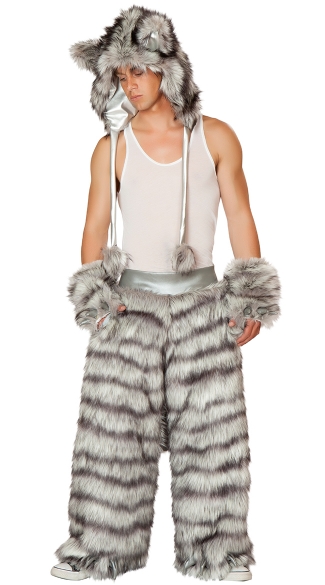 Men\'s Rave Wolf Costume, Big Bad Wolf Hood, Wolf Costume Hood, Bad Wolf Costume Hood, Wolf Pants, Wolf Costume Pants, Faux Fur Wolf Pants, Furry Wolf Gloves, Costume Wolf Gloves, Fur Wolf Gloves