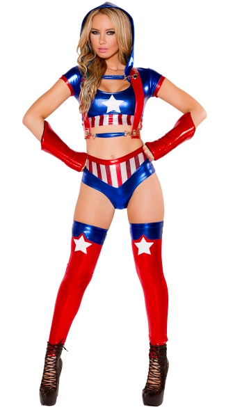 Sexy American Hero Costume Set, Sexy American Hero Costume, Sexy America Costume, Sexy Superhero Costume, Sexy American Hero Leggings, America Leggings, Metallic Leggings, Sexy American Hero Gloves, America Gloves, Superhero Gloves