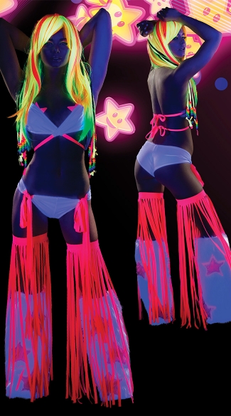 Flirty Fringe Ravewear Set, Fringe Dance Wear, Fringe Rave Outfit, Black Light Rave Bikini