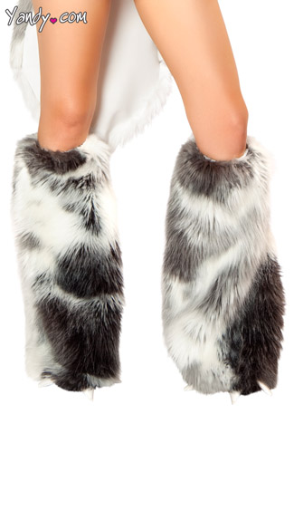 Husky Costume Claw Legwarmers, White and Gray Faux Fur Legwarmers