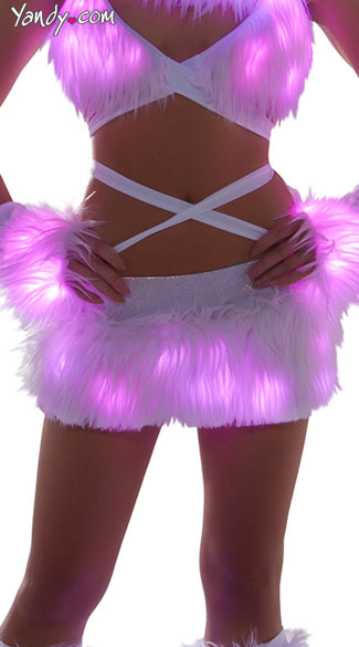 Furry Light-Up Skirt, White Furry Skirt, Light Up Skirt
