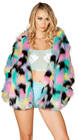 Hollywood Multicolored Coat, faux fur coat - Yandy.com